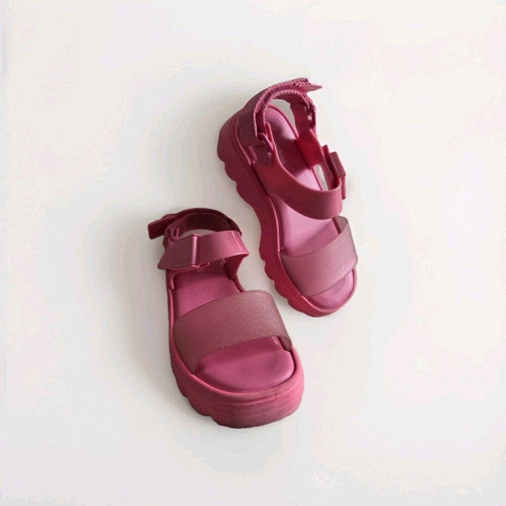 Mini Melissa Kick Off Platform Sandals Pink Glitter Girls Toddler Size 13 Hook